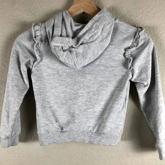 June Bug Hoodie Sweater Gray White Gold Butterfly Graphic Ruffled Zip Up Size 5 - Picture 2 of 12